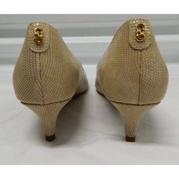 Cole Haan Beige Leather Snake-Embossed Kitten Heel Pumps 7B Low Heel Neutral - Picture 7 of 12